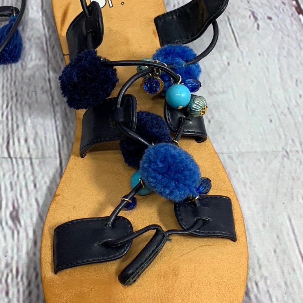 BP. Laney Blue Pom Pom Tassel Twinkly Beads Ankle - Picture 2 of 10